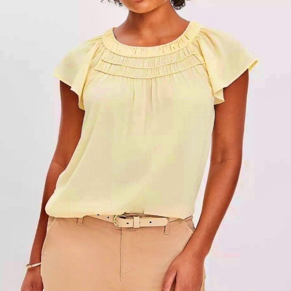 LOFT Pale Yellow Flutter Sleeve Blouse